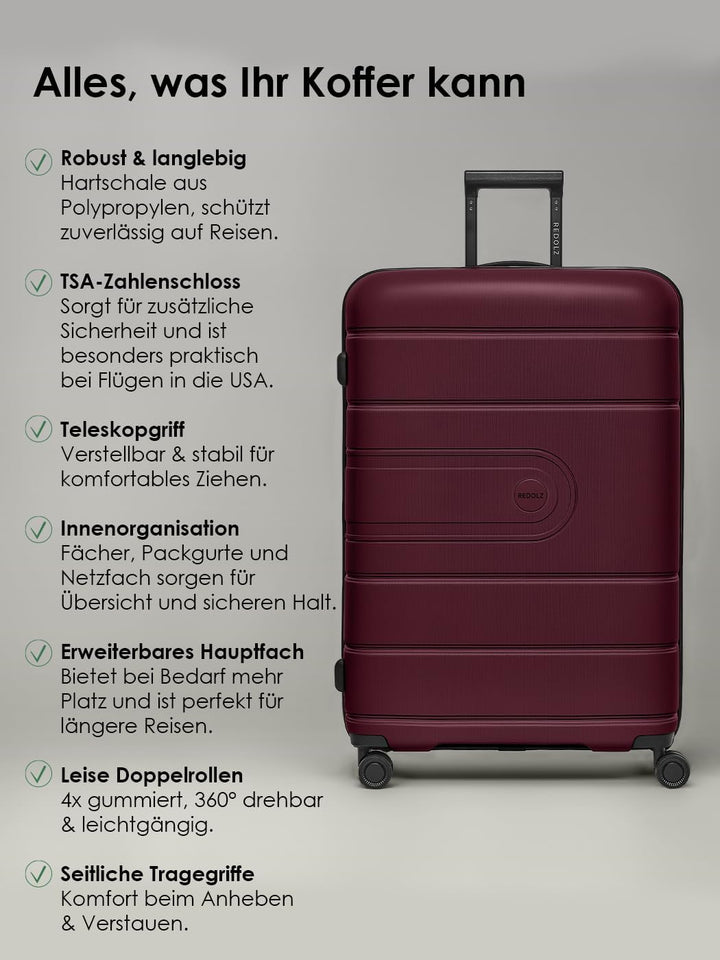 REDOLZ Hartschalen Check-in Koffer | Grosser XL Trolley 51 x 32 x 76 cm mit Dehnfalte aus hochwertig