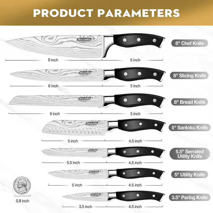 SCOLE® Messerset, Ultra Scharfes Küchenmesser Set 7-teilig, Japanisches Deutsch 1.4116 Edelstahl Mes