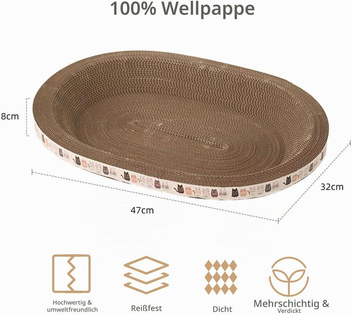 2-in-1 Katzenkratzbett &amp; Kratzbrett Oval - Hochdichte Wellpappe für Krallenpflege &amp; Schlaf - Langleb