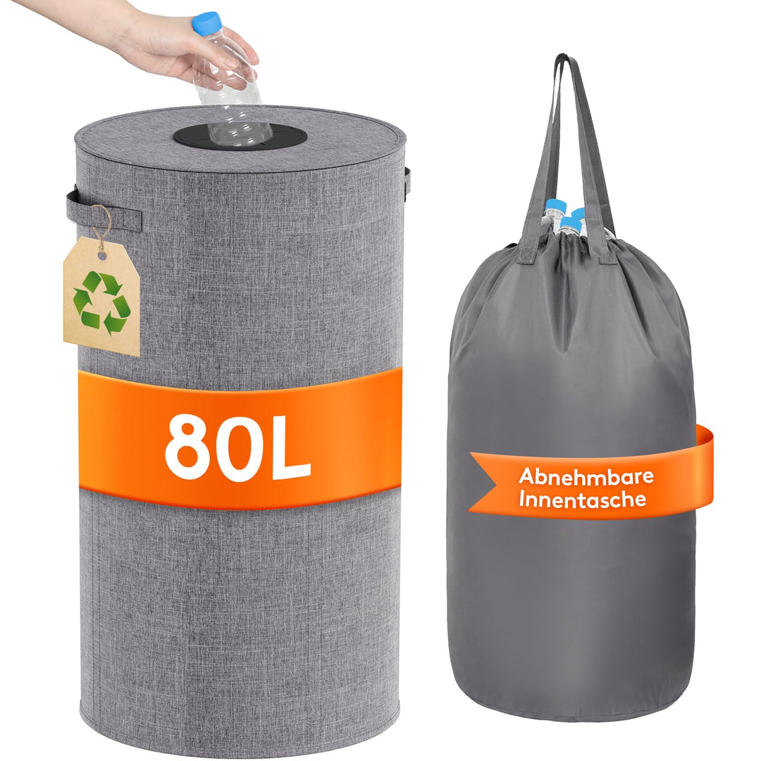 Lifewit 80L Kreis Pfandflaschen Sammelbehälter mit Deckel, Grosser Pfandflaschen behälter für die Le