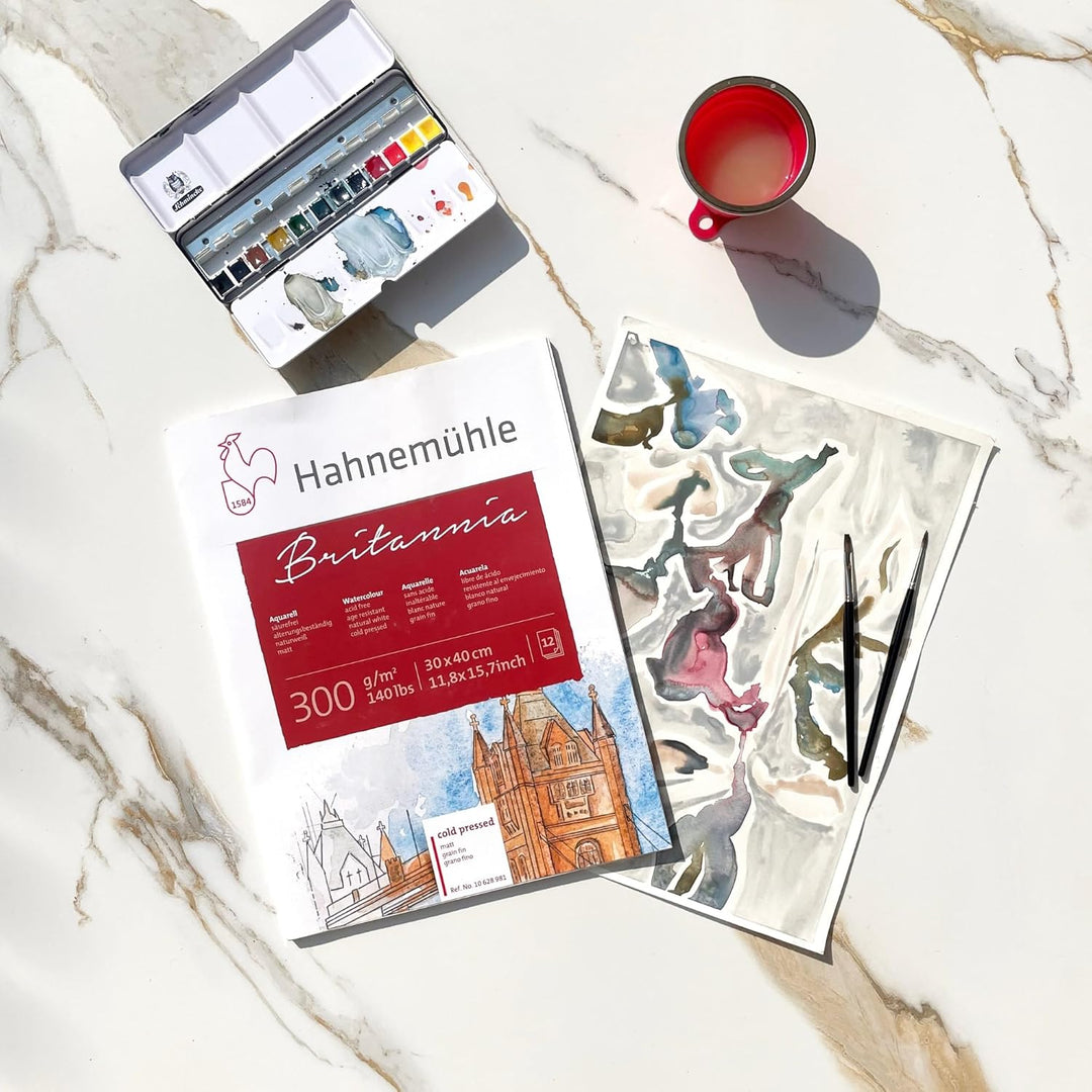 Hahnemühle Britannia Aquarellblock, mattes naturweisses Aquarellpapier, 300 g/m², 12 Blatt, 42 x 56