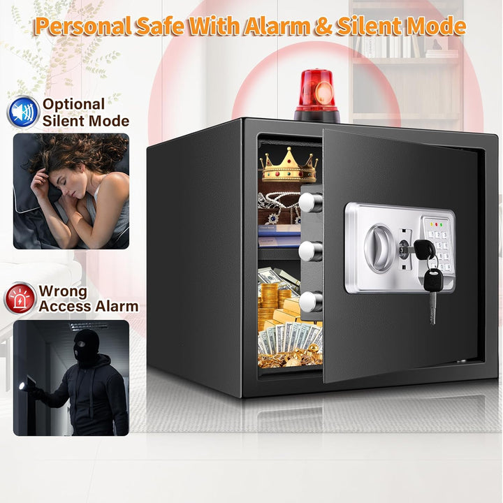 30L Safe Tresor Feuerfest mit Wasserdichter Geldtasche, Digitaler Heimtresor mit Herausnehmbares Reg