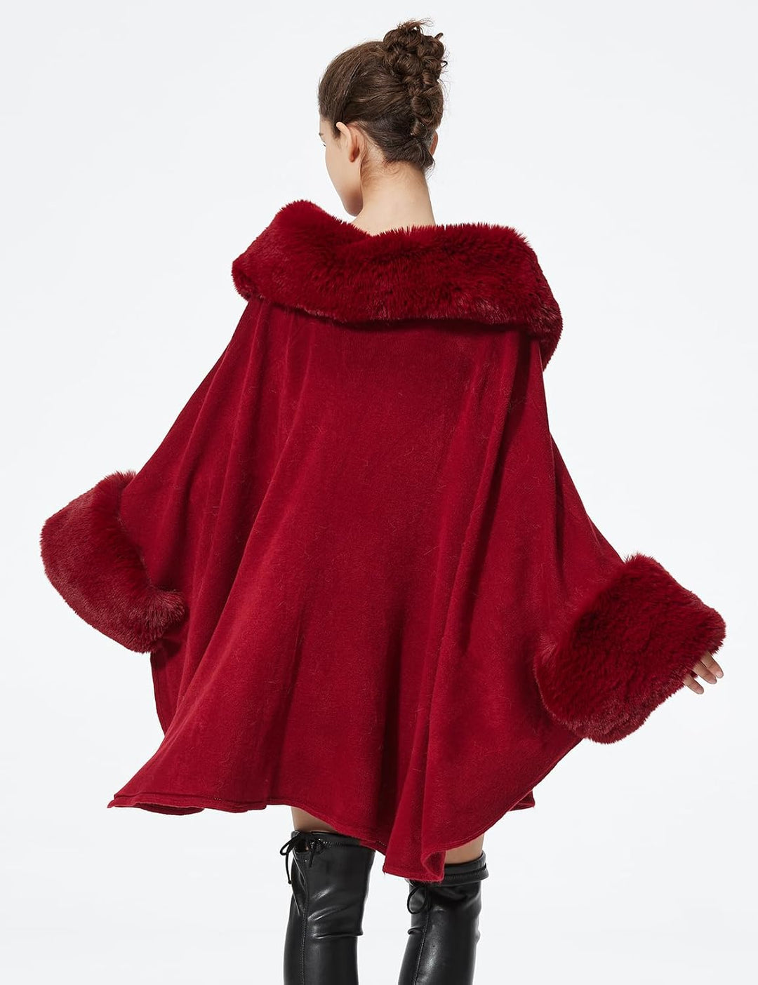 BEAUTELICATE Kunstpelz Poncho Stola Damen Umhang Cape Herbst Strickjacke Winter Mantel Mit Kunstfell