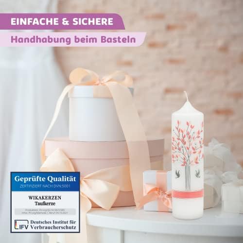 WIKAKERZEN Taufkerze selber Machen Set mit Kerzen-Rohling Buchstaben und Wachsplatten mit Wachsmotiv