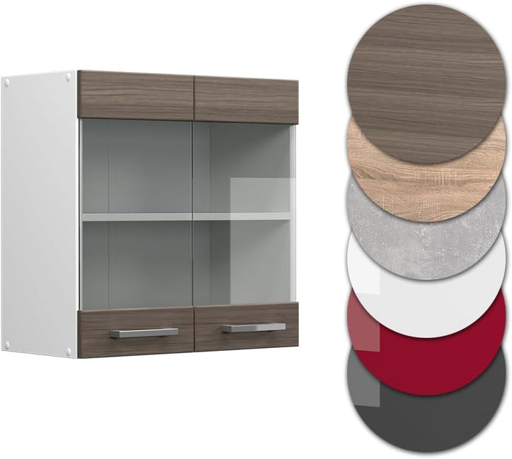 Vicco Küchenschrank Glas R-Line, Grau/Weiss, 60 cm Grau Hängeglasschrank 60cm, Grau Hängeglasschrank