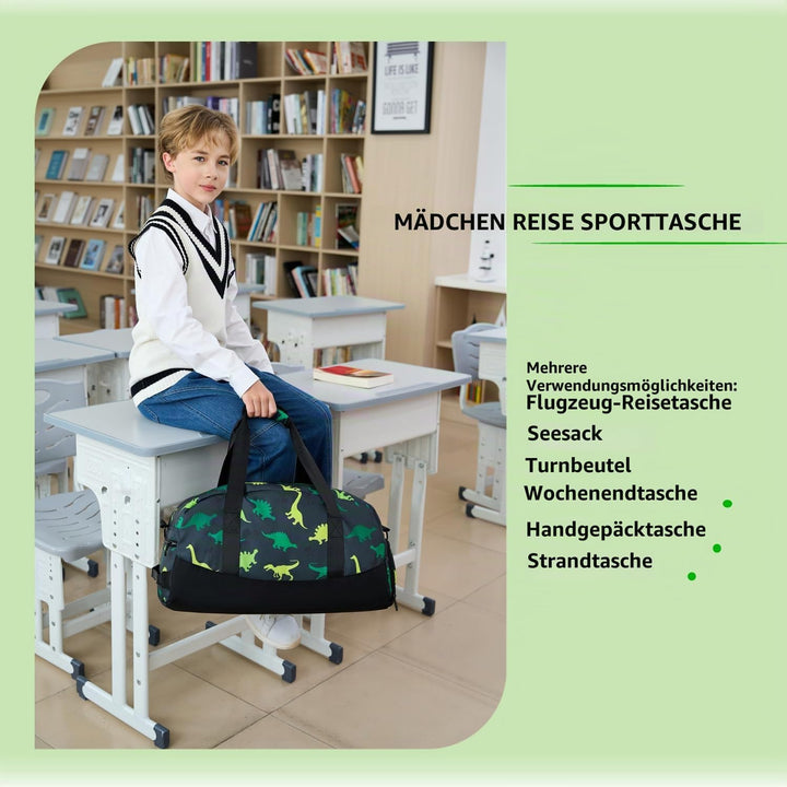 Lmwzh Kinder Sporttasche Reisetasche mitSchuhfach Turnbeutel wasserdichte Schwimmtasche (Dinosaurier