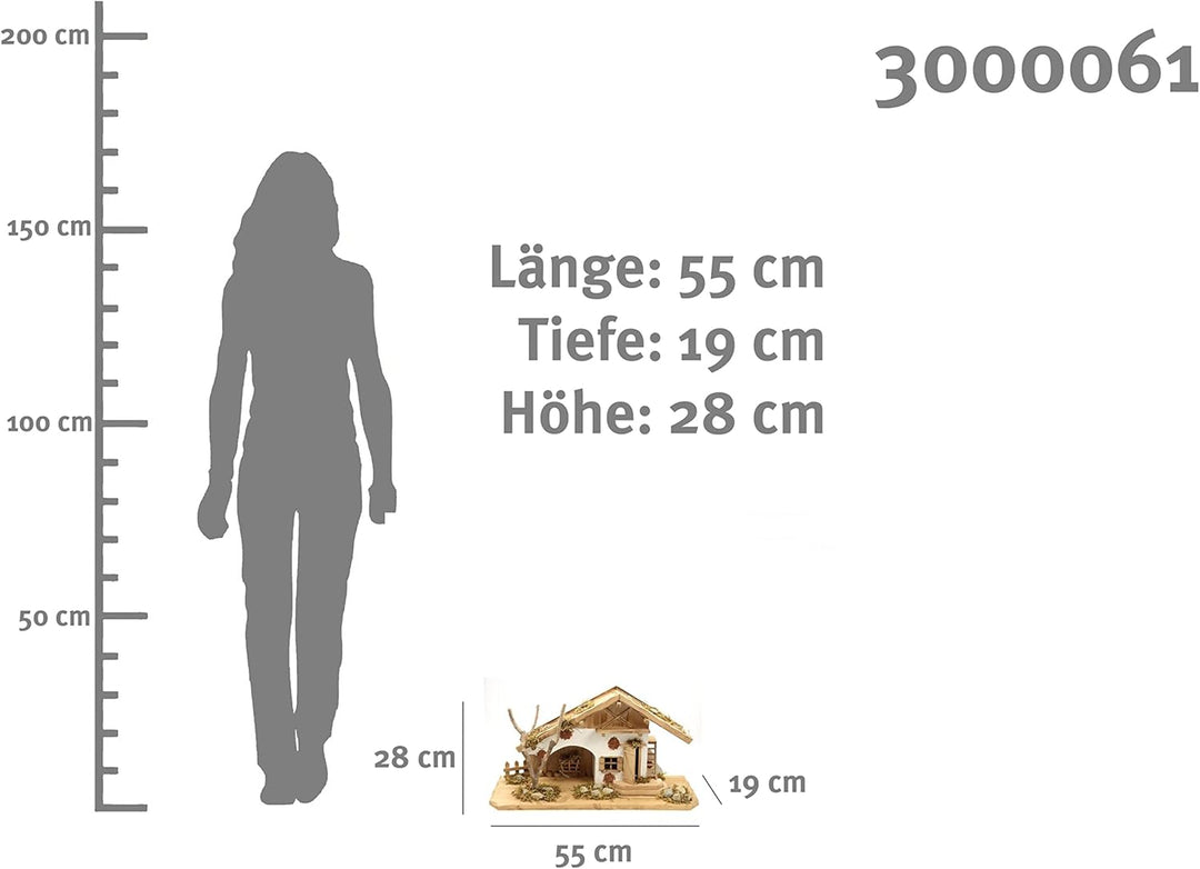 ELLUG Holz Krippenstall, Holzkrippe, Weihnachtskrippe 55 * 19 * 28cm (OHNE Krippenfiguren) Krippenst