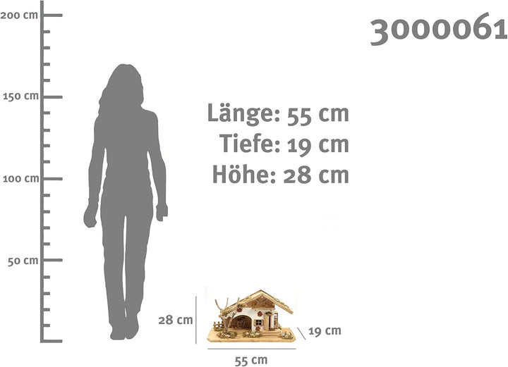 ELLUG Holz Krippenstall, Holzkrippe, Weihnachtskrippe 55 * 19 * 28cm (OHNE Krippenfiguren) Krippenst