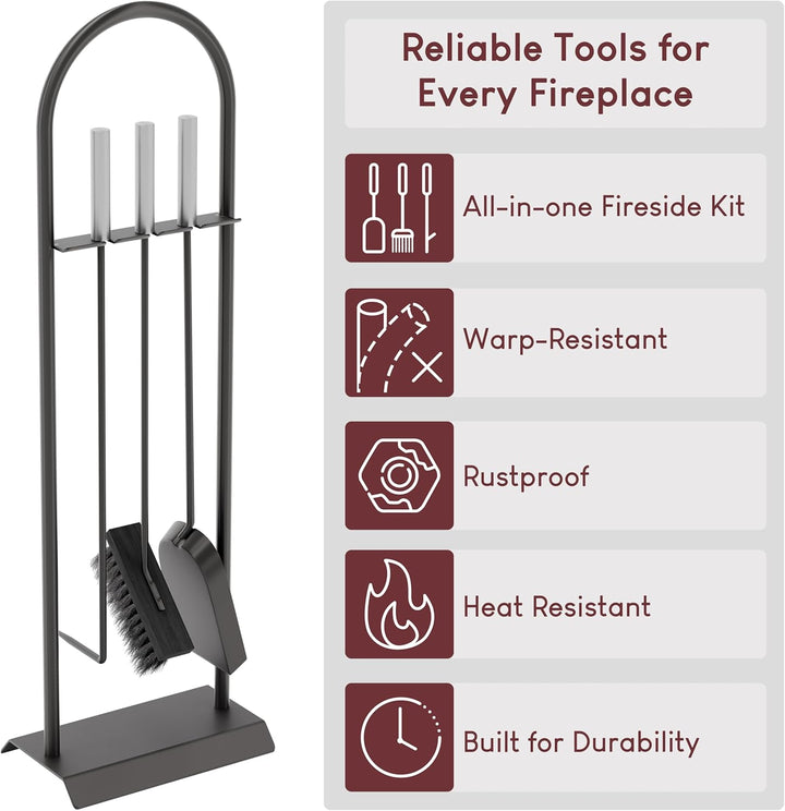Fire Vida Arc Kaminbesteck-Set, Metall, chromfarben/Scharz, 4-teilig