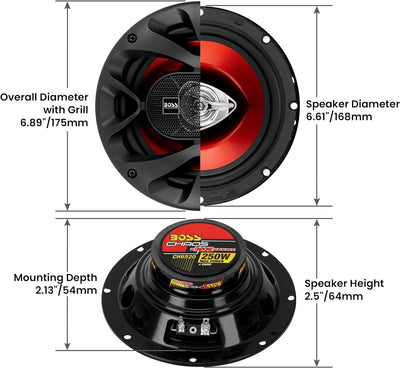 BOSS Audio CH6520 Chaos Extreme Serie 250 Watt 2-Wege Lautsprecher 6,5 rot, 2-Wege, 6,5 rot, 2-Wege