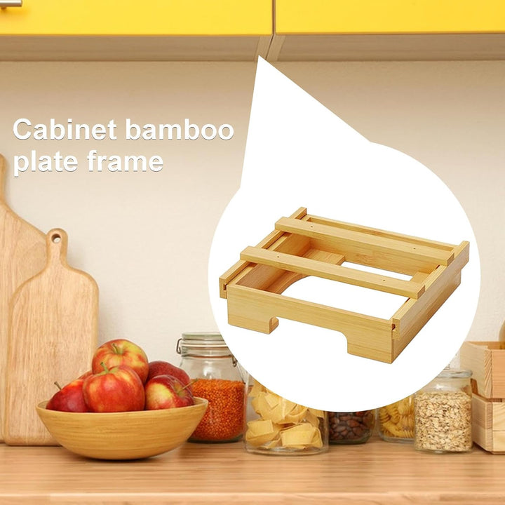 Cabinet Bamboo Plate Frame, Paper Plate Dispenser, Countertop Storage, 10.04x10.04 Inches Vertical H