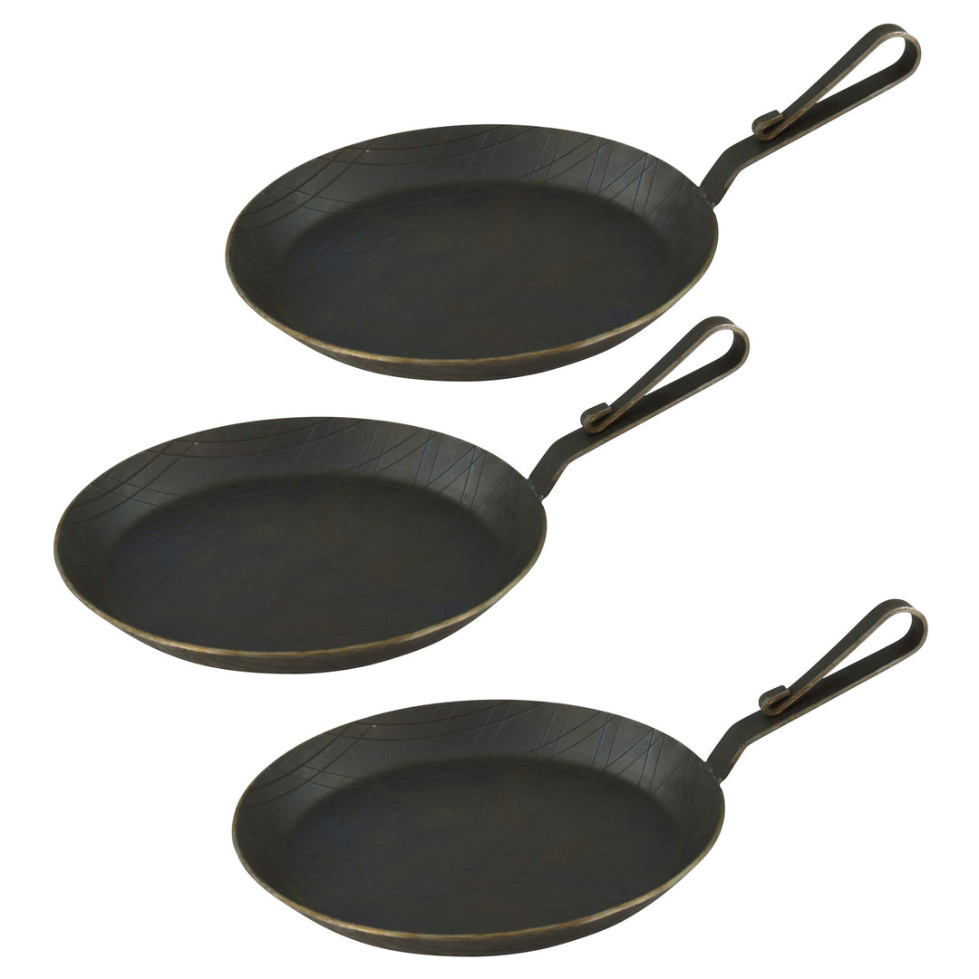 Servierpfanne aus Schmiedeeisen mit gebogenem Hakenstiel Ø 28 cm 3 Stück SPTyp7-3er, SPTyp7-3er