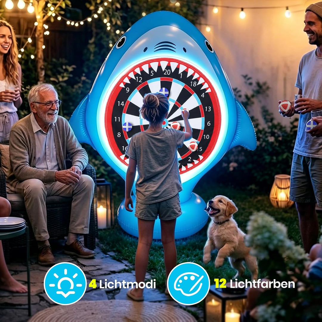 Aufblasbare Dartscheibe Hai für Pool, Wurfspiel mit 10 Klettbällen, Wasserspielzeug für Kinder & Erw