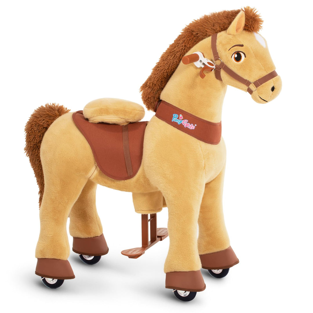 PonyCycle Reitpferd mit Rollen, für Kinder 4–7 Jahre, 90cm Hoch, Plüsch Reitpony mit Handbremse, Sch