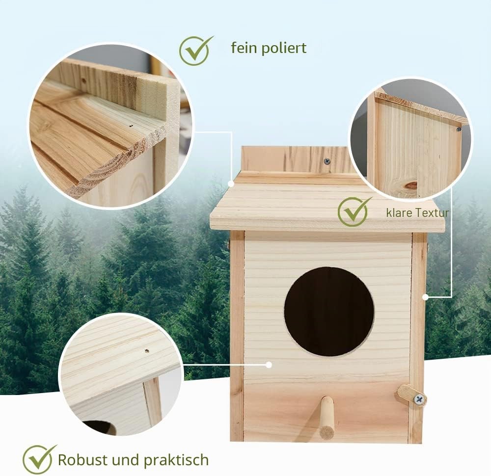 Nistkasten Bausatz Rotkehlchen, Nistkasten für Meise, Vogelhaus Wetterfest aus Holz, Vogelhäuschen Z