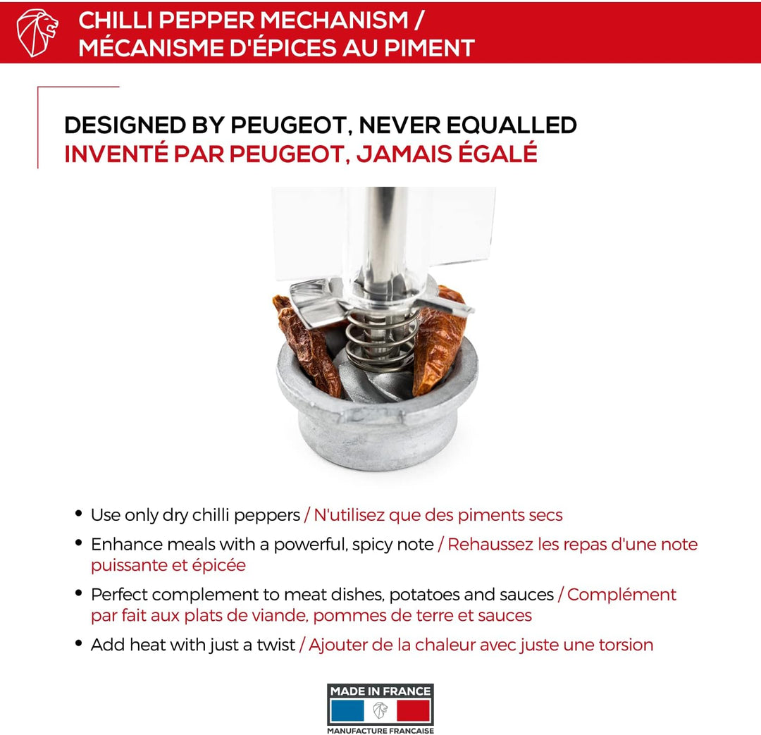 Peugeot Oléron Manuelle Chilimühle, Klassische Mahlgradeinstellung, Höhe: 14 cm, Holz/Acryl, Braun/T