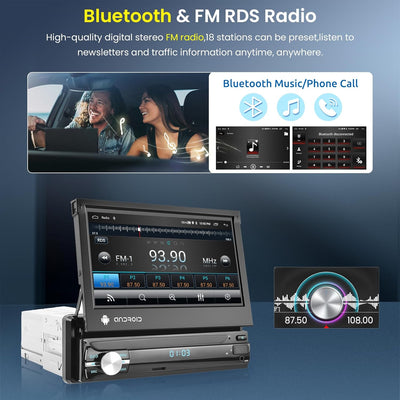 Android 2GB+32GB Autoradio 1 Din mit GPS-Navigation, WiFi, Bluetooth, FM-RDS-Radio, 7-Zoll-Touchscre