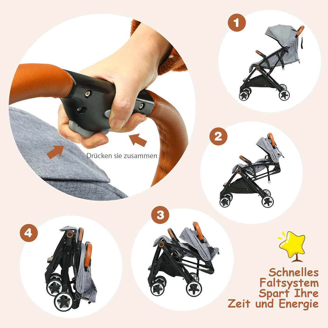 COSTWAY Kinderwagen Einhand Faltbar, Kinderbuggy mit verstellbare Rückenlehne & Verdeck, Reisebuggy