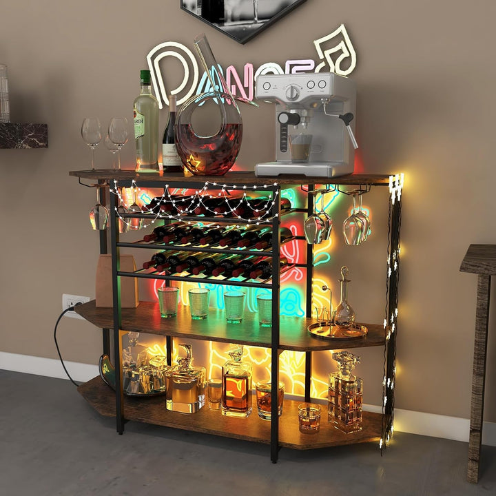 GIANTEX Sideboard mit Weinregal für 21 Flaschen, Schmaler Küchentisch mit 2 USB-Anschlüssen & 2 Stec
