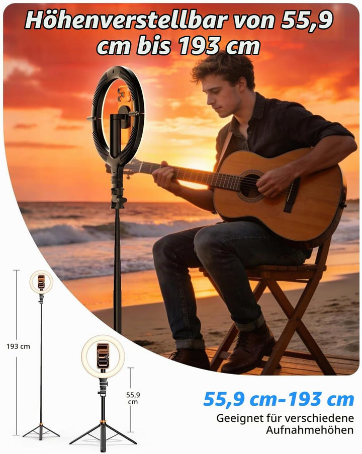 CloudValley 10" Magnet Ringlicht mit 76" Stativ, Handy Stativ mit 5000mAh wiederaufladbarem Licht, F