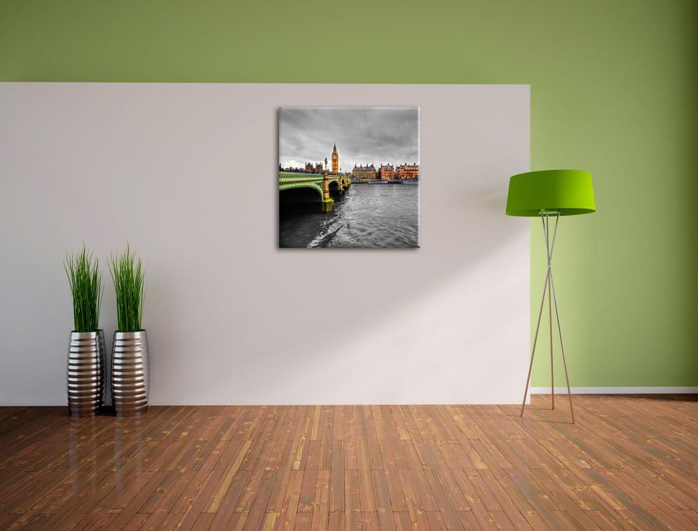 Pixxprint London mit Themse und Big Ben als Leinwandbild/Grösse: 70x70 cm/Wandbild/Kunstdruck/fertig