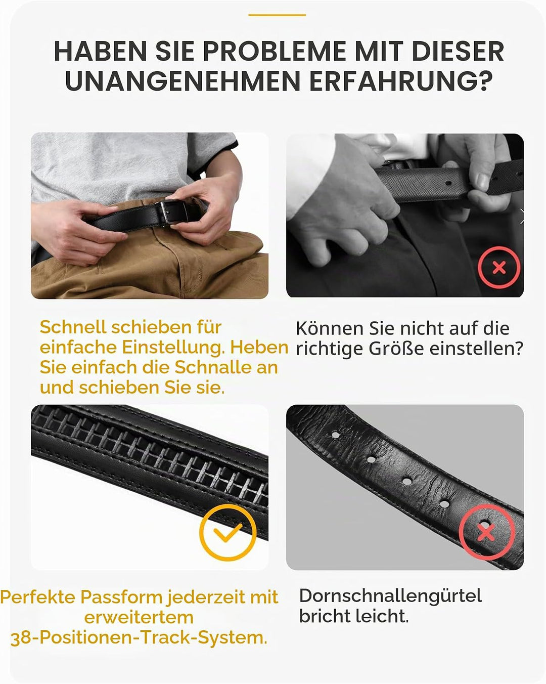CHAOREN Herren Ledergürtel Gürtel Taille 110-120cm (Gesamtlänge 135cm) Schwarz, Taille 110-120cm (Ge