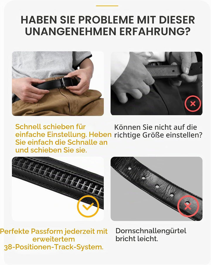 CHAOREN Herren Ledergürtel Gürtel Taille 110-120cm (Gesamtlänge 135cm) Schwarz, Taille 110-120cm (Ge