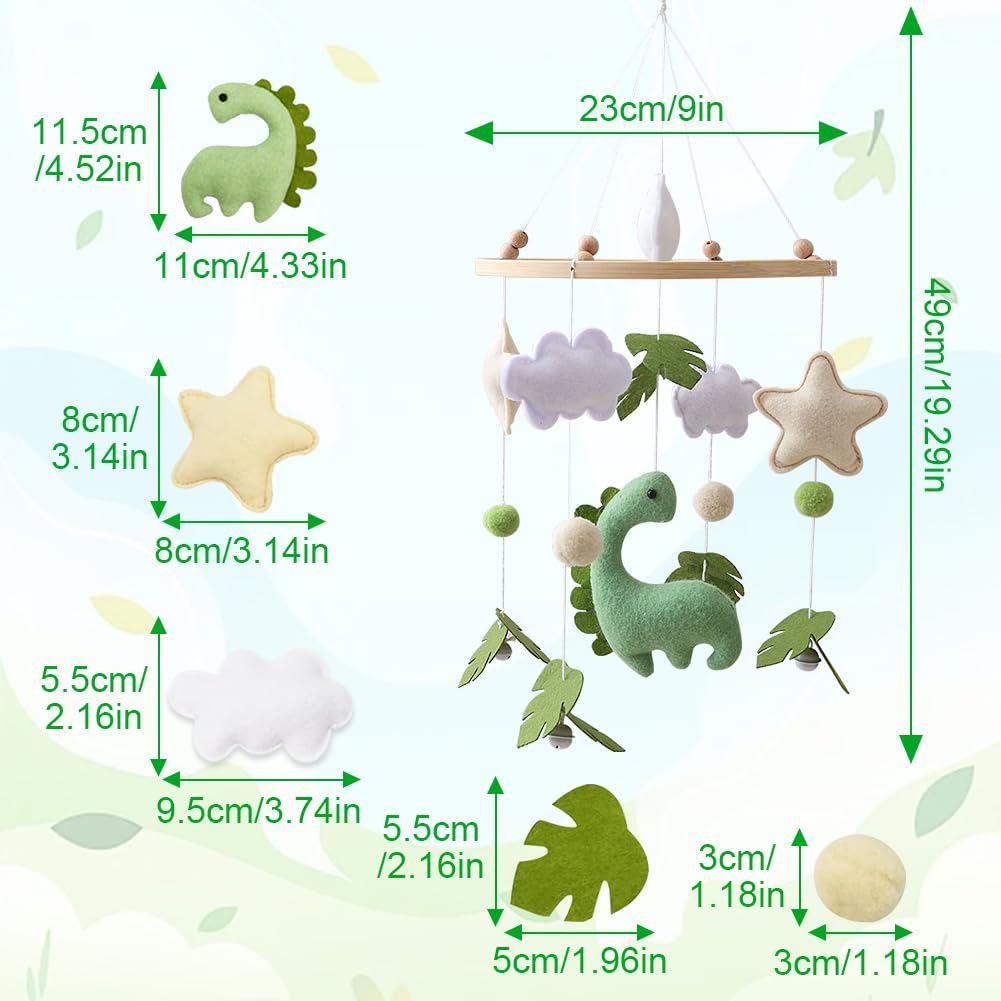 Mobile Baby Windspiele, Mobile Babybett, mit Dinosaurier, Sterne, Wolken, Blätter aus Filz, Holz Hän