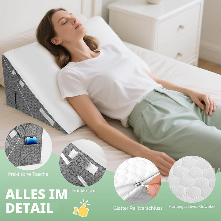 Keilkissen für Bett, Dreieckskissen Memory-Schaum, Verstellbares Keilkissen, Hochdichteschaum Leseki