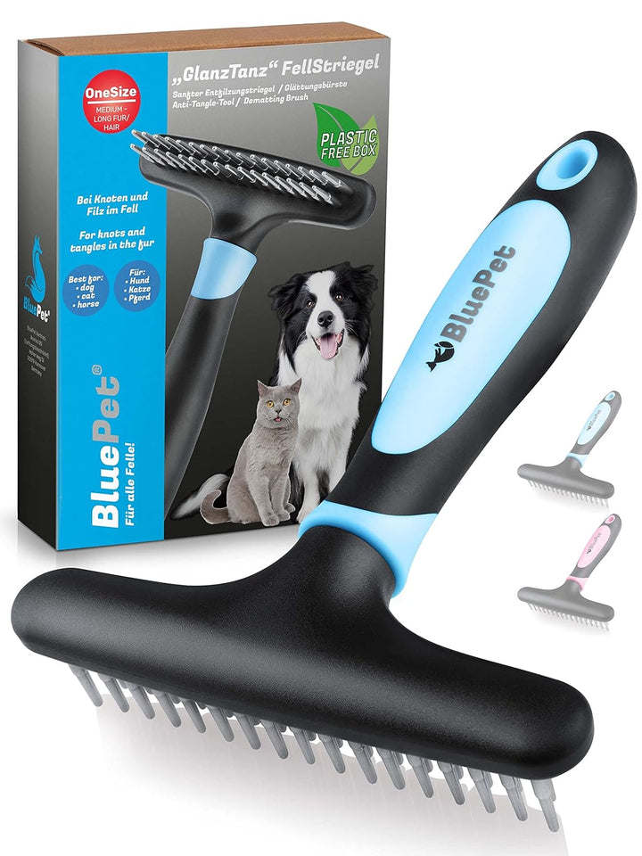 BluePet GlanzTanz Fellentwirrer Entfilzer für Langhaar Hunde und Katzen - Hochwertiger Hundestriegel