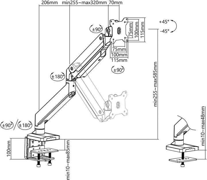 HALTERUNGSPROFI Monitor-Halterung Tischhalterung mit Gasdruckfeder Aluminium Extrastark bis 15kg LED