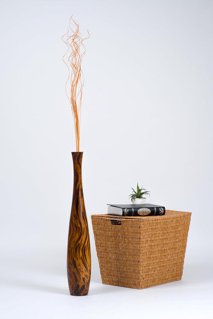 Leewadee Grosse Bodenvase für Dekozweige hohe Standvase Design Holzvase, Holz, 70 cm, Braun Hellbrau