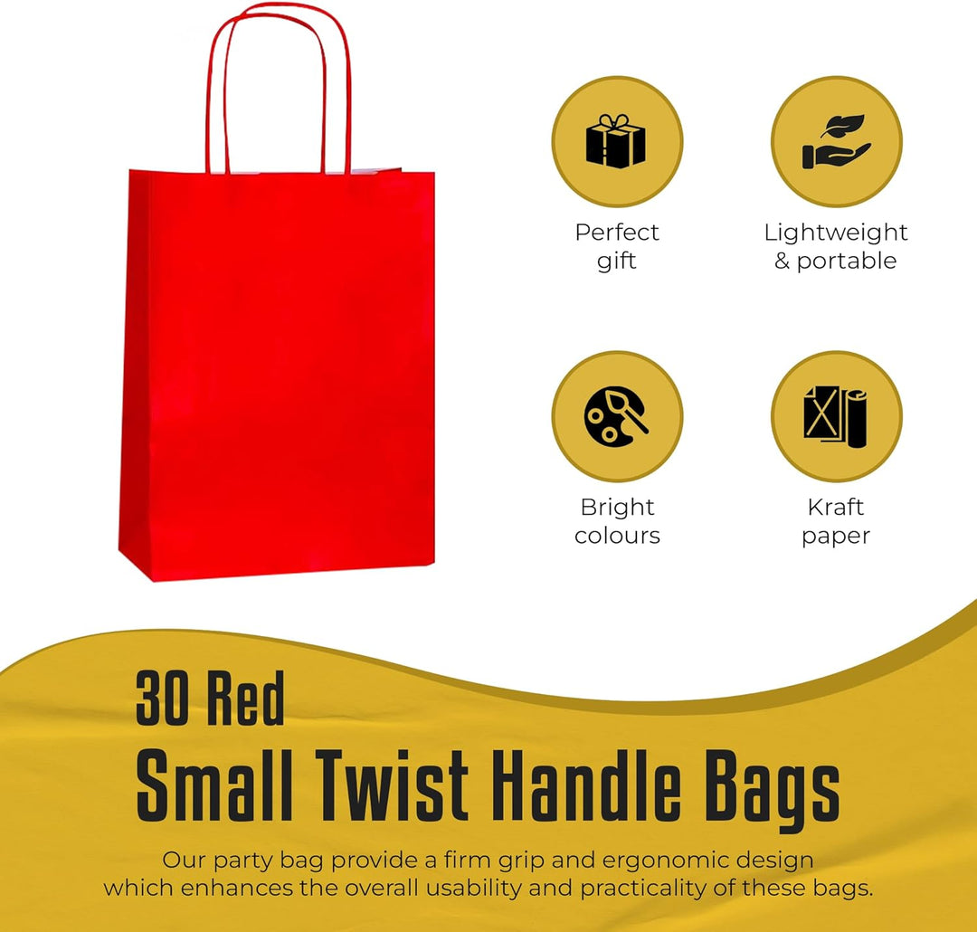 Thepaperbagstore 30 Papiertüten für Partys und Geschenke mit Griffen - Rot - 180x220x80mm Rot 30, Ro