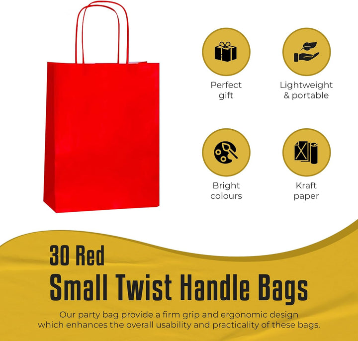 Thepaperbagstore 30 Papiertüten für Partys und Geschenke mit Griffen - Rot - 180x220x80mm Rot 30, Ro