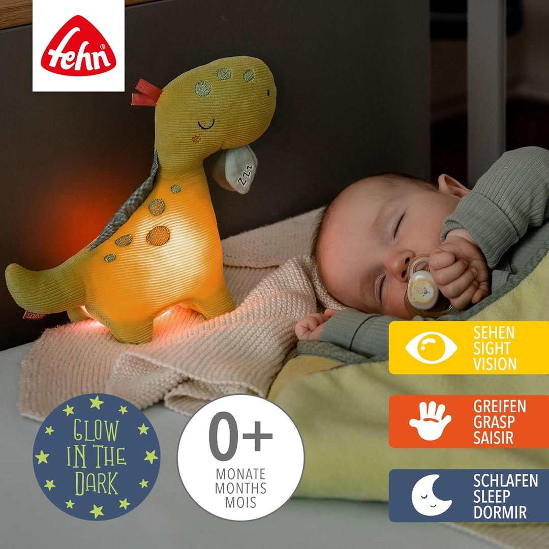 Fehn Nachtlicht Dino – Schlummerlicht & Einschlafhilfe: Kuscheltier mit „Glow-in-The-Dark“-Bestickun