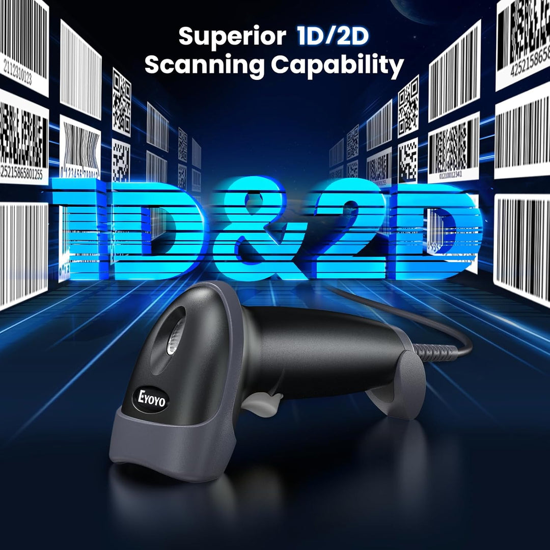 Eyoyo Kabelgebundener USB-2D-Barcode-Scanner – Automatischer Handscanner für QR-Codes, PDF417 und Da