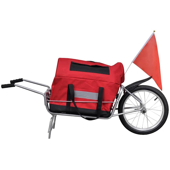 Fahrradanhänger Einrad mit Tasche aus Stahl, 40 kg Traglast, 600D Oxford Transporttasche rot schwarz