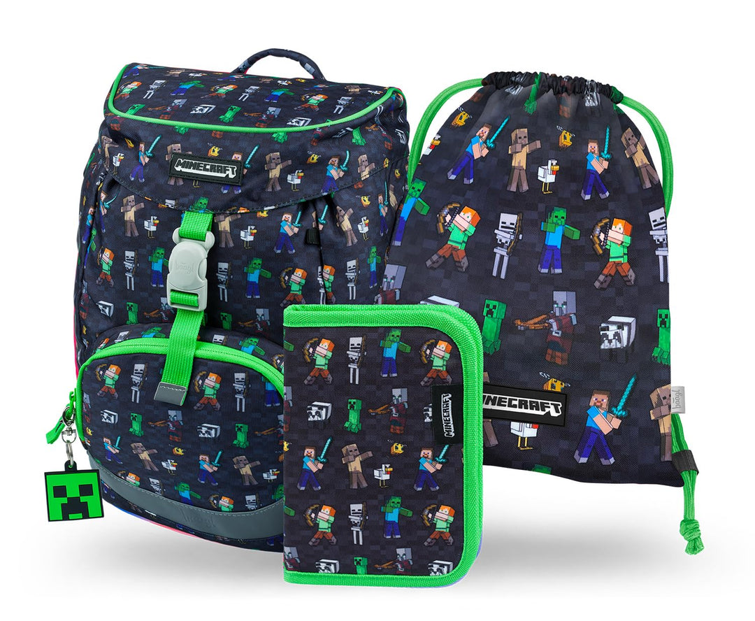 Baagl Schulranzen Jungen für 1. Klasse, Airy Schultasche Set 3-Teilig, Grundschule Schulrucksack für