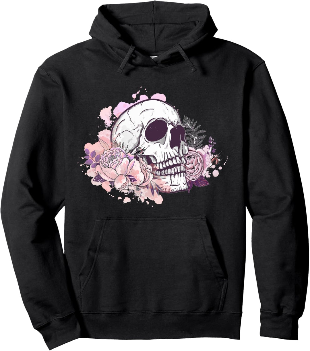T-Shirt mit Blumen-Totenkopf-Motiv, Totenkopf-Rosen, für Damen, Mädchen, Herren Pullover Hoodie
