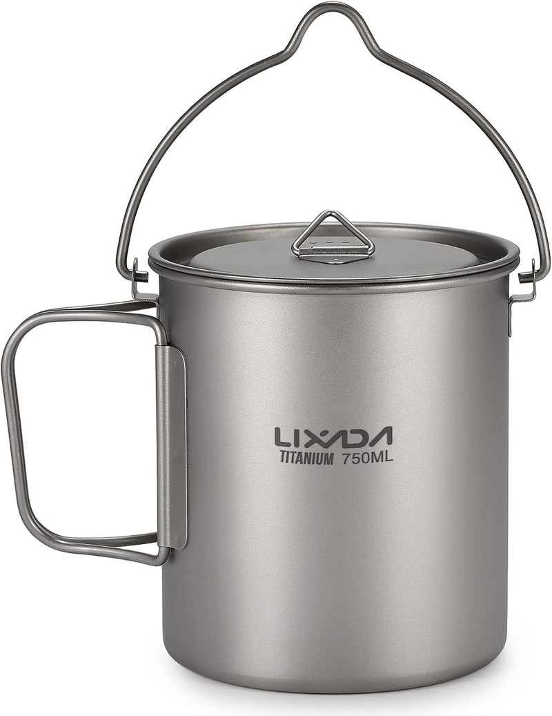 Lixada Titanium Cup Topf, Ultraleicht, tragbar, zum Aufhängen, mit Deckel und Griff, faltbar, für Ca