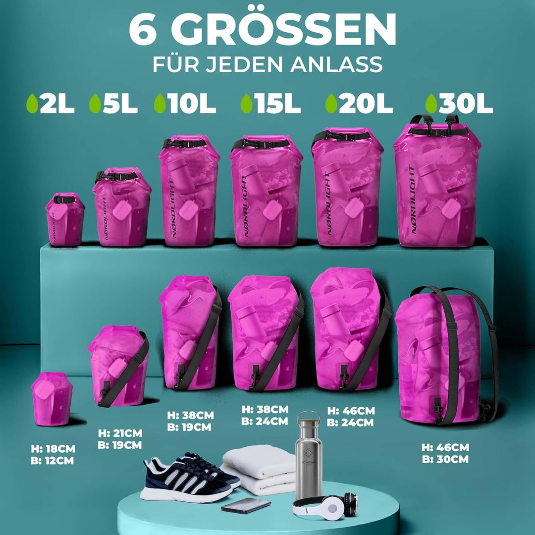 Nordlight Dry Bag wasserdichte Tasche - 2l 5l 10l 15l 20l 30l Liter | Wasserfester Packsack Seesack