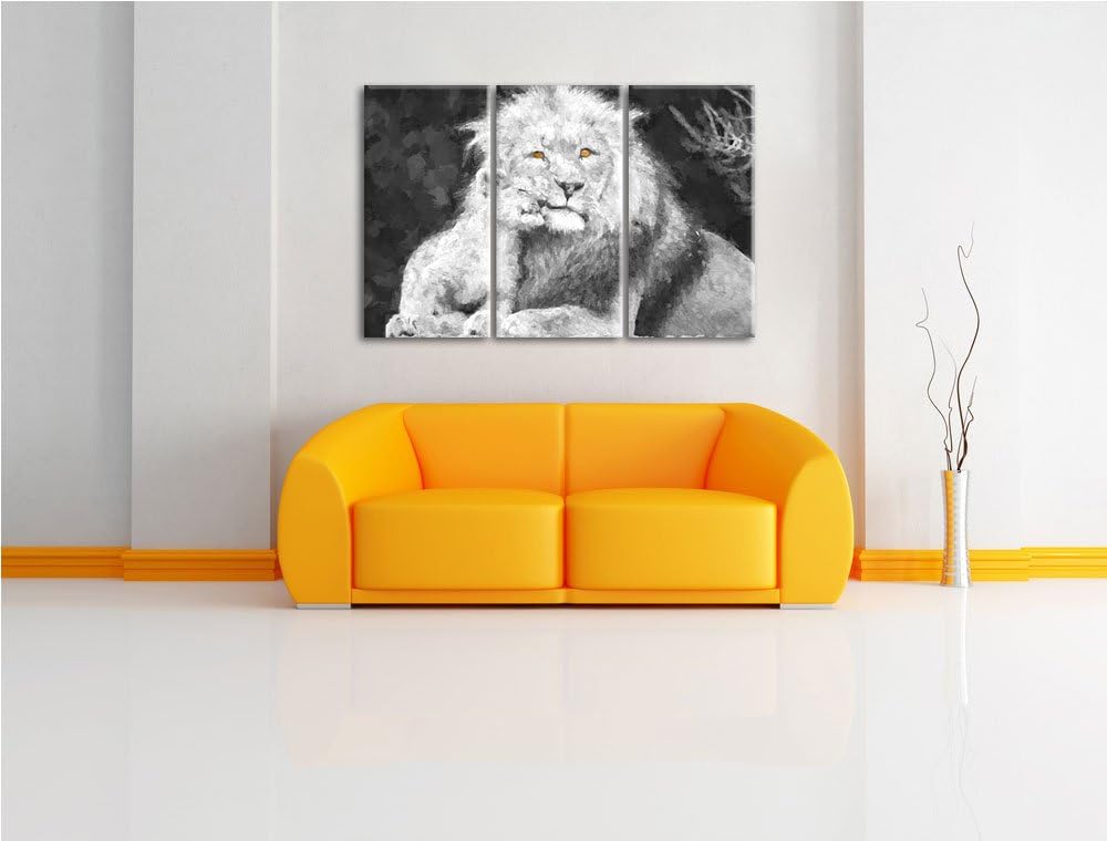 schöner Löwe mit Jungtier schwarz/weiss Deluxe 3-Teiler Leinwandbild 120x80 Bild auf Leinwand, XXL r