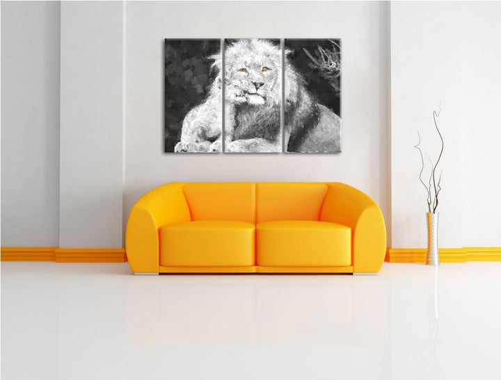 schöner Löwe mit Jungtier schwarz/weiss Deluxe 3-Teiler Leinwandbild 120x80 Bild auf Leinwand, XXL r
