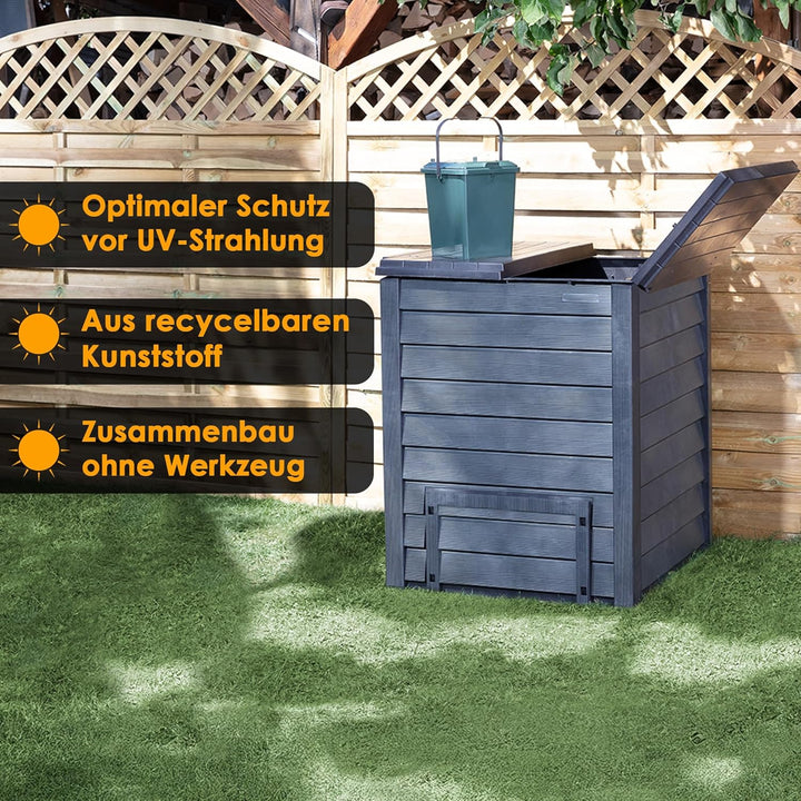 Thermo Wood Komposter 400 L, inkl. Bodengitter, Gartenkomposter aus Kunststoff anthrazit-braun 400 L