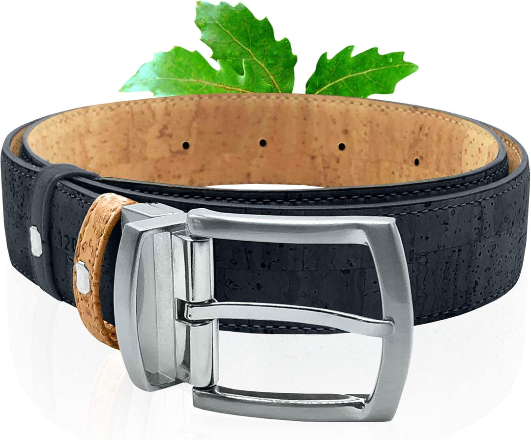 Kork-Gürtel | Wendegürtel aus Kork | Zweifarbig in BEIGE und BLAU | Moderner Naturgürtel mit silbern