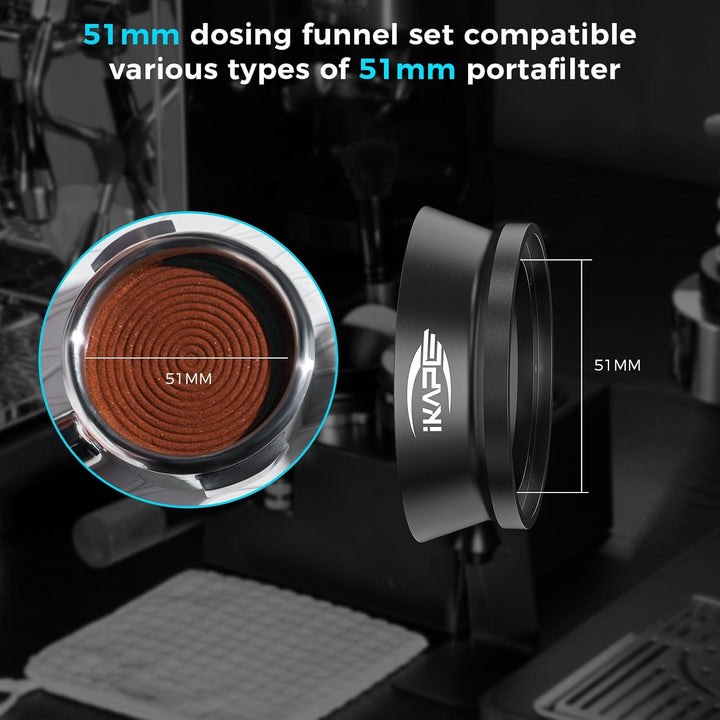 IKAPE 51mm Espresso-Dosiertrichter, Magnetischer Dosiertrichter mit 8 Magneten, Kaffeedosierring kom
