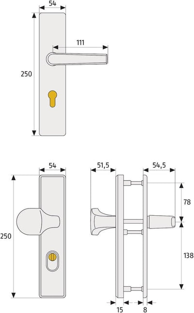 ABUS Tür-Schutzbeschlag KLZS714 F3 mit Zylinderschutz & beidseitigem Drücker eckig, 08421 Beidseitig