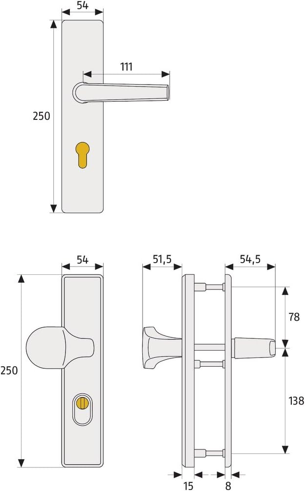 ABUS Tür-Schutzbeschlag KLZS714 F3 mit Zylinderschutz eckig, 08426 Wechselgarnitur F3 Messing, Wechs