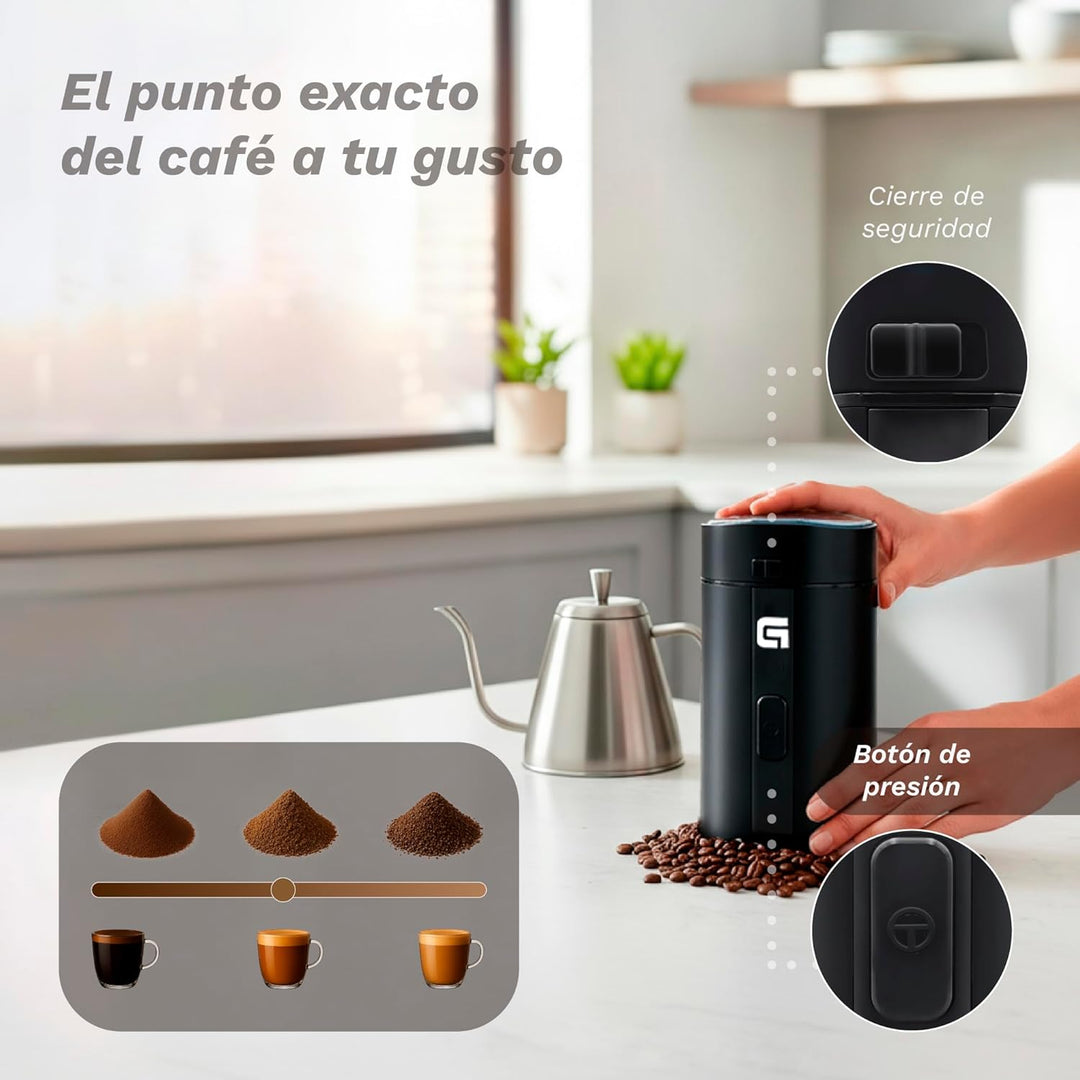 Grunkel Elektrische Kaffeemühle mit Druckknopf und transparentem Visier - MO-150R - Kapazität 50 g,