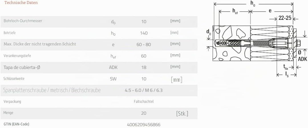 Fischer Thermax 8/80 M6 (45686) Inhalt: 20 Stück 8/10 M6, 8/10 M6